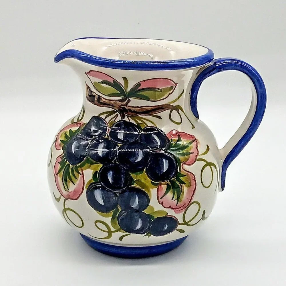 Hand-Painted Italian Grapes Small Ceramic Pitcher